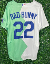 Load image into Gallery viewer, MENS DODGERS BAD BUNNY #22 WHITE/GREEN JERSEY
