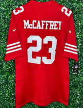 Load image into Gallery viewer, MENS SAN FRANCISCO 49ERS CHRISTIAN McCaffrey #23 RED SUPERBOWL JERSEY
