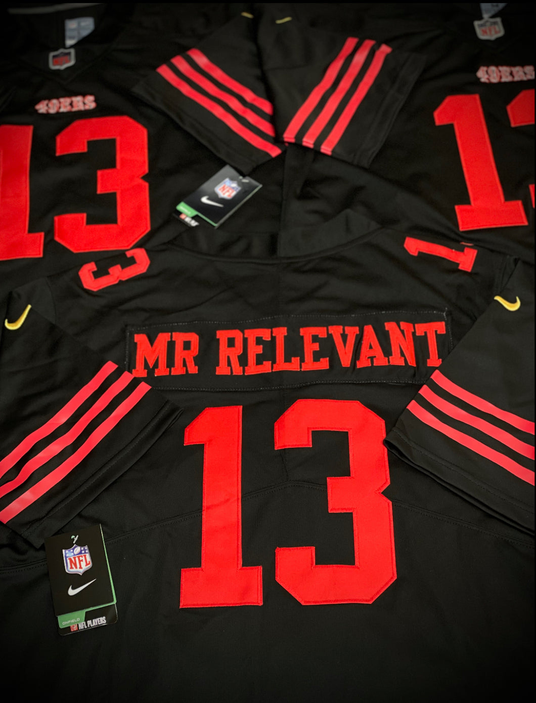 MENS SAN FRANCISCO 49ERS BROCK PURDY “MR RELEVANT” #13 BLACK JERSEY