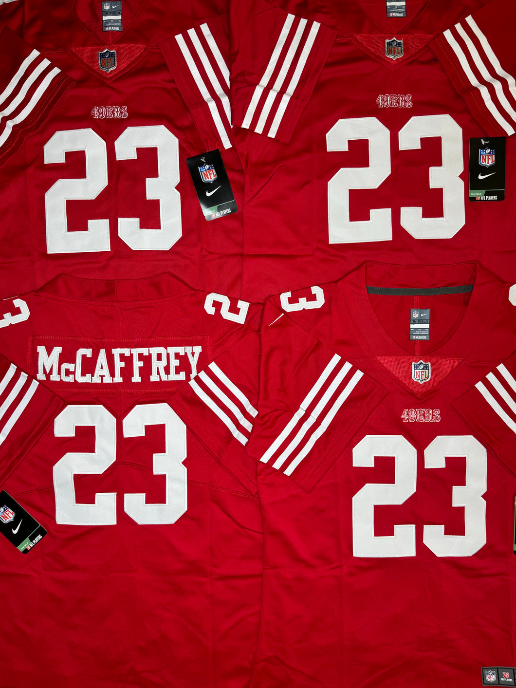 WOMENS SAN FRANCISCO 49ERS CHRISTIAN McCAFFREY #23 RED JERSEY