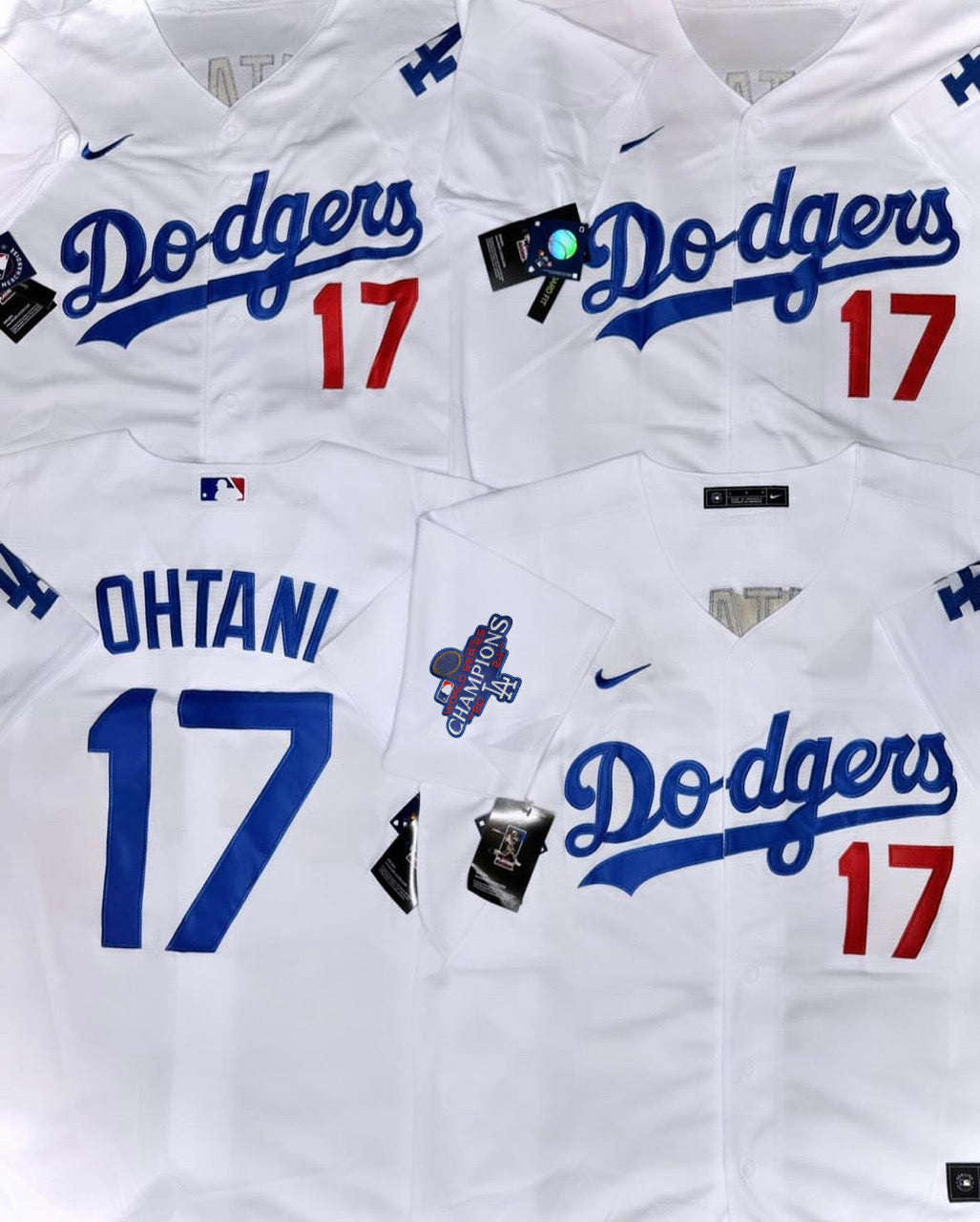 MENS LOS ANGELES DODGERS SHOHEI OHTANI #17 WHITE JERSEY (WORLD CHAMPIONS 2024 PATCH)