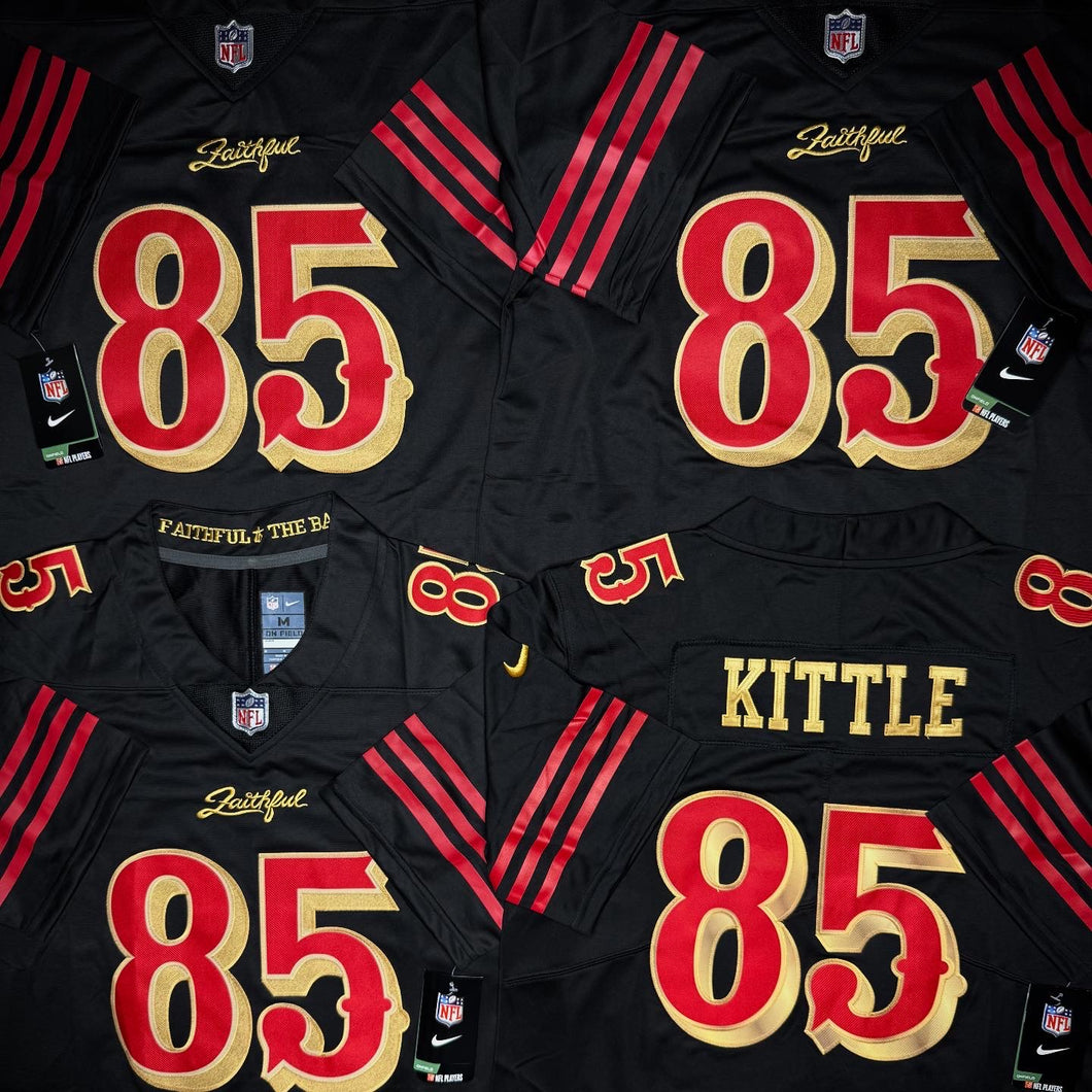 MENS SAN FRANCISCO 49ERS GEORGE KITTLE #85 EXCLUSIVE BLACK RIVALRY JERSEY