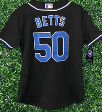 Load image into Gallery viewer, WOMENS LOS ANGELES DODGERS MOOKIE BETTS #50 BLACK/BLUE JERSEY
