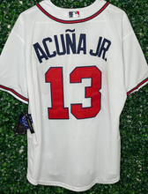 Load image into Gallery viewer, MENS ATLANTA BRAVES ACUNA JR. #13 WHITE JERSEY

