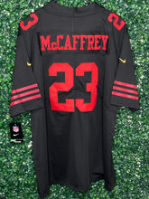 Load image into Gallery viewer, MENS SAN FRANCISCO 49ERS CHRISTIAN MC CAFFREY #23 BLACK JERSEY
