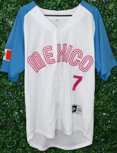 Load image into Gallery viewer, MENS Mexico World Baseball Classics Urias #7 BabyBlue/Pink Jersey
