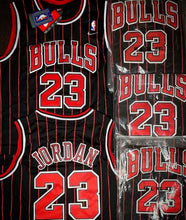 Load image into Gallery viewer, MENS CHICAGO BULLS MICHAEL JORDAN #23 BLACK/RED STRIPED JERSEY
