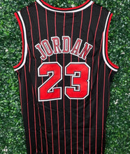 Load image into Gallery viewer, MENS CHICAGO BULLS MICHAEL JORDAN #23 BLACK/RED STRIPED JERSEY
