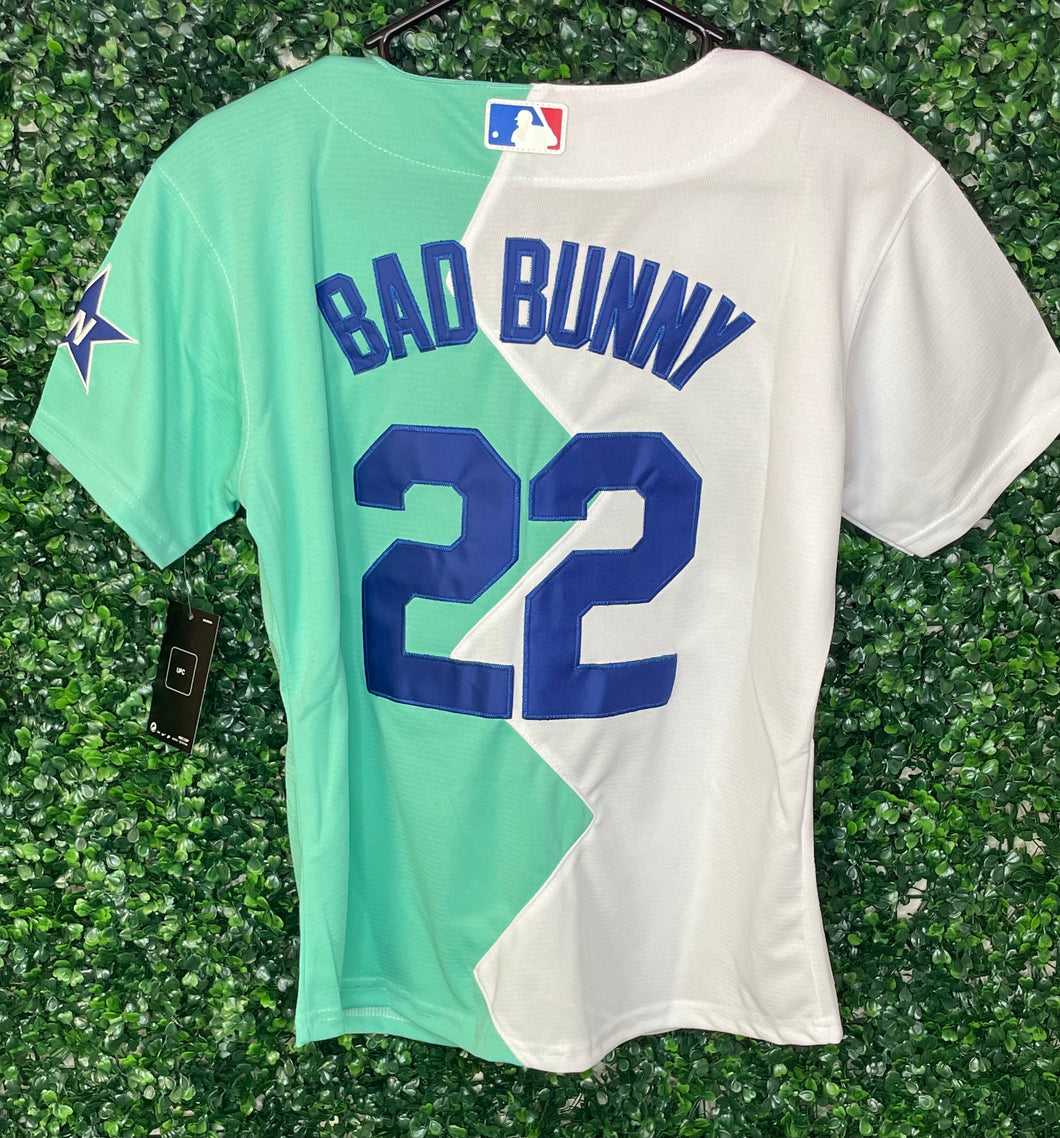 WOMENS DODGERS BAD BUNNY #22 White/GREEN JERSEY