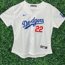 Load image into Gallery viewer, WOMENS DODGERS KERSHAW #22 WHITE JERSEY
